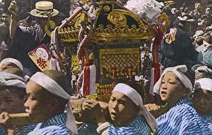 Palanquin Prints: Young boys carrying a Mikoshi - portable Shinto Shrine