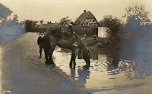 Two young boys take their horse to water