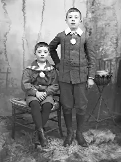 Two young brothers in a studio photo, Mid Wales