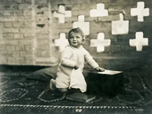 Brick Work Prints: Young child on an exotic rug, Middle East