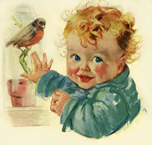 Young child with robin