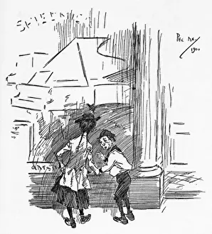 Discuss Prints: Two young children discuss the merits of piano size