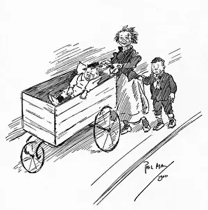 Perambulator Prints: Young children on the street with the youngest in a pram