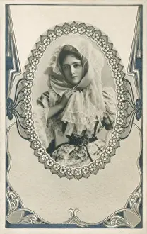 Young Country Maiden in a large lace bonnet