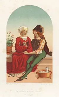 Ferdinand Sere Prints: Young couple with a lap dog, 15th century