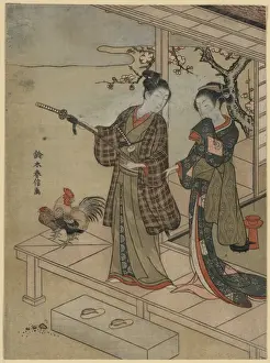 A young dandy and a woman on a veranda