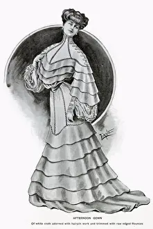 Waistline Prints: Young Edwardian lady wearing a fashionable frock, with white cloth adorned with hairpin