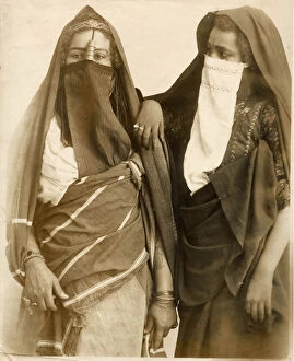 Images Dated 23rd February 2021: Two young Egyptian women wearing veils Date: late 19th century