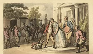 Young English gentleman leaving his family to go
