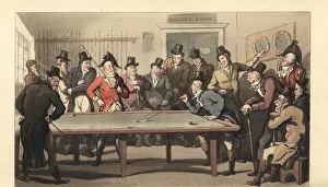 Images Dated 7th June 2019: Young English gentlemen playing a game of billiards