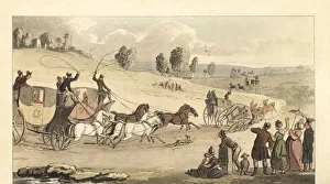 Images Dated 7th June 2019: Young English gentlemen racing four-horse carriages