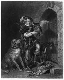 Young Falconer with Dogs