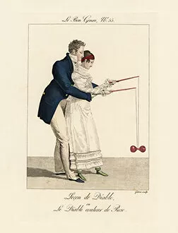 Satirical Collection: A young fashionable man shows a girl how to