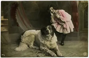 Massive Prints: Young French girl with a huge St Bernard Dog