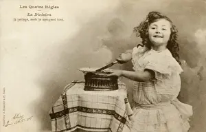 Table Cloth Prints: Young French girl practising her division