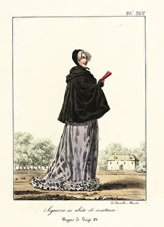 French Woman Prints: Young French woman in morning dress, mid-18th century