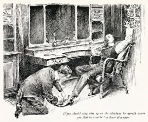 Affairs Prints: While a young gentleman conducts his social affairs by telephone