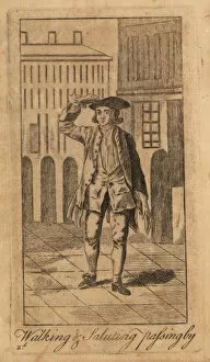 Genteel Collection: Young gentleman walking and saluting passerby