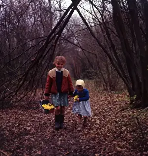 Gipsies Prints: Two young gipsy girls walking through a wood