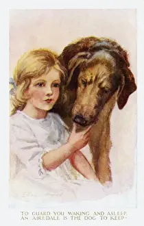 Young girl with Airdale dog