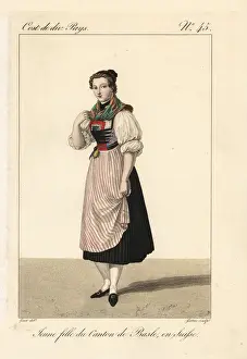 Tricolor Prints: Young girl of the Canton of Basel, Switzerland, 19th century