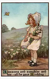 Burd Prints: Young girl with flowers