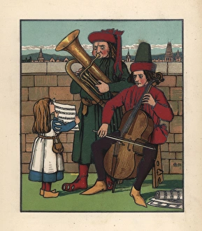 Anachronism Gallery: Young girl holding up a musical score for two