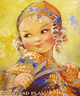 Enid Prints: Young girl with a hoop