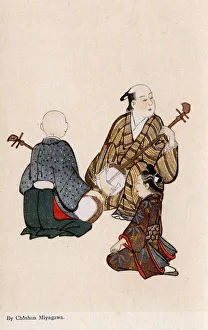 A young girl listens to two Koto Players by Miyagawa Choshun A young girl listens to two Koto Players by Miyagawa Choshun