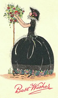 Young Girl and a Rose Bush
