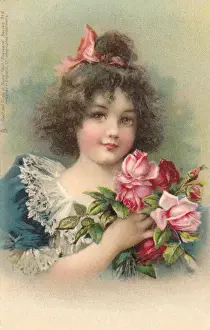 Bunch Prints: Young girl with roses