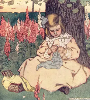 Clara Prints: Young girl sewing