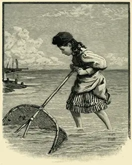 Shrimping Prints: Young girl shrimping