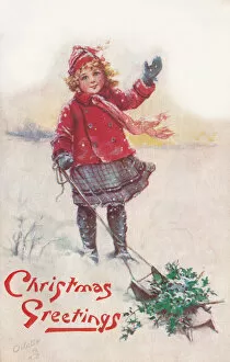 Images Dated 18th November 2019: Young girl with a sled