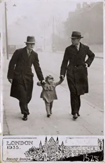 Images Dated 3rd May 2018: Young girl out for stroll with Father & Grandfather, London