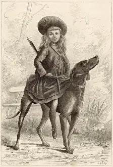 Weaponry Prints: A young girl taking a ride on her dog