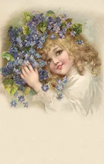 Brundage Prints: Young girl with violets