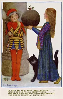 Medaeval Prints: Young girl with Xmas pudding