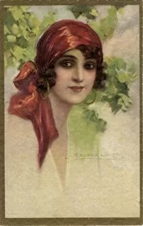 Images Dated 9th January 2012: Young Italian woman in a red headscarf