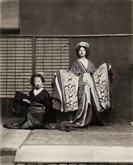 Geisha Prints: Young Japanese woman, ornate robes, kimono, Japan, 1880 s
