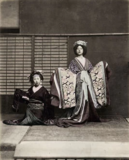 Geisha Gallery: Young Japanese woman, ornate robes, kimono, Japan, 1880 s