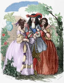Niece Prints: The young king strolling with the Mancini sisters, nieces of