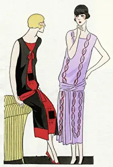 Slung Prints: Two young ladies in dresses by Martial et Armand and Worth