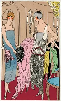 Sleeveless Prints: Two young ladies in evening dresses by Beer