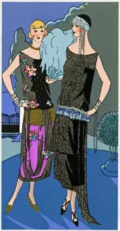 Sleeveless Prints: Two young ladies in evening dresses by Redfern