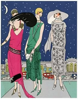 Three young ladies in evening outfits by Worth