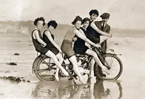 Hundreds Prints: Young ladies sitting on a 1912 B. A. T. motorcycle