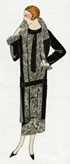 Lapels Prints: Young lady in black and beige outfit by Molyneux