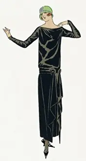 Sleeved Prints: Young lady in black dress by Drecoll