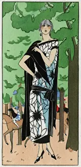 Young lady in black and white dress by Lucien Lelong